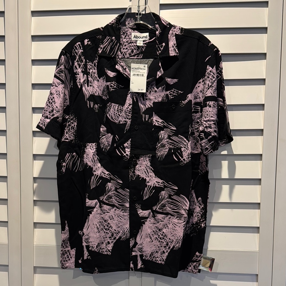 Abound Black and Pink Casual Button Down Shirt. 100% Viscose fabric.